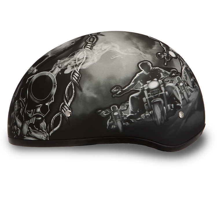 D6-G Daytona Helmets D6-G ‘Skull Cap’ with Skull and Guns Half Face Helmet Black