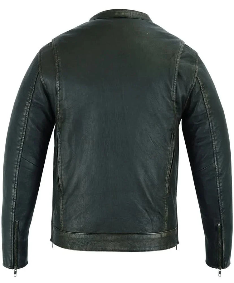 Men's Modern Utility Style Jacket in Lightweight Drum Dyed Distressed Naked Lambskin