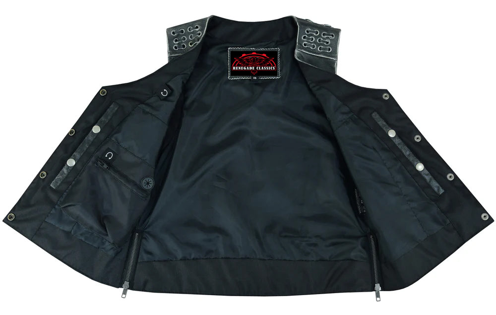 Women's Gray Vest with Grommet and Lacing Accents
