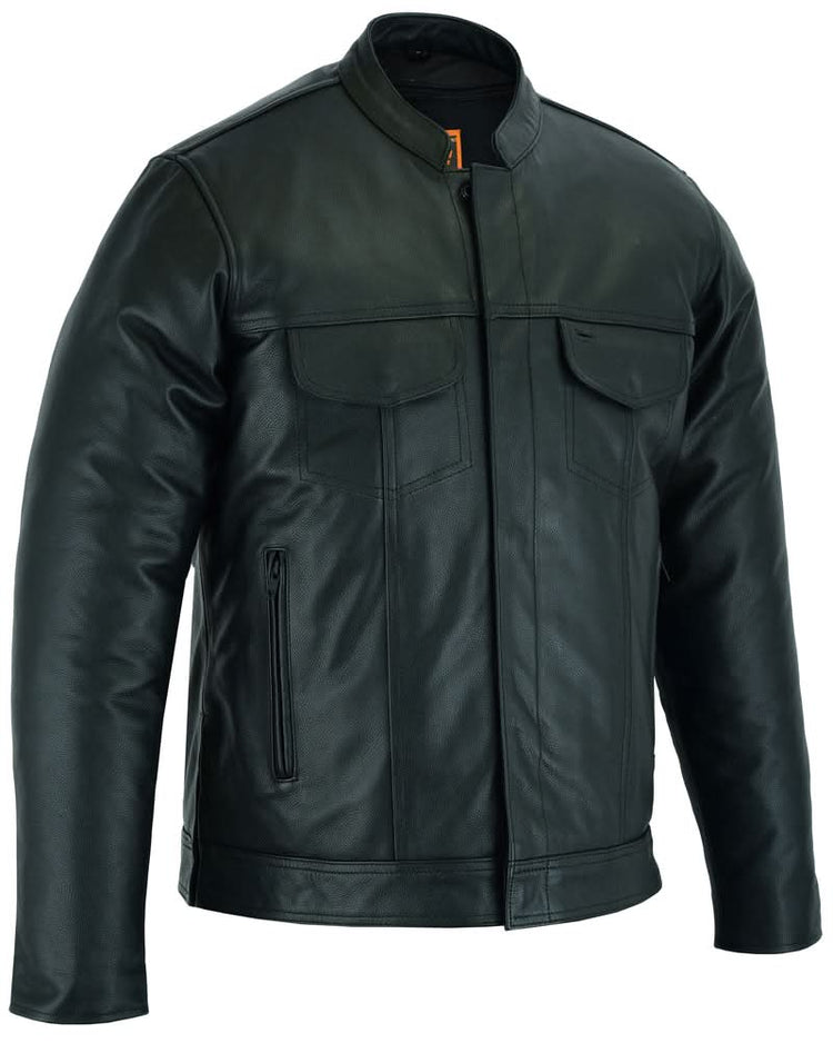 Men's Full Cut Black Leather Shirt with Zipper/Snap Front