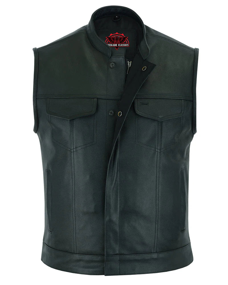 Blackhawk Scoop Collar Men's Motorcycle Vest - Smart Access Pocket & Hidden Zipper