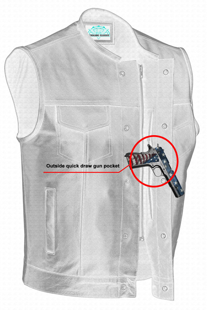 Men's AM  Black Cowhide Leather Motorcycle Vest
