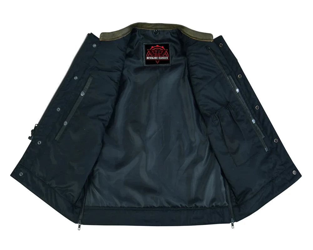 Whiskey Men's Motorcycle Leather Vest - Black
