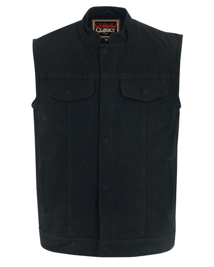 Weston Black Men's Denim Motorcycle Vest – Single Panel Back