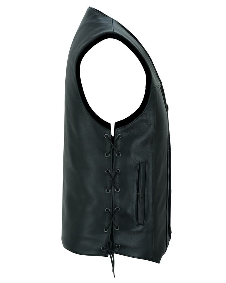 Hawk Men's Classic Black Leather Motorcycle Vest