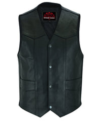 Men's Traditional Leather Motorcycle Vest - Black