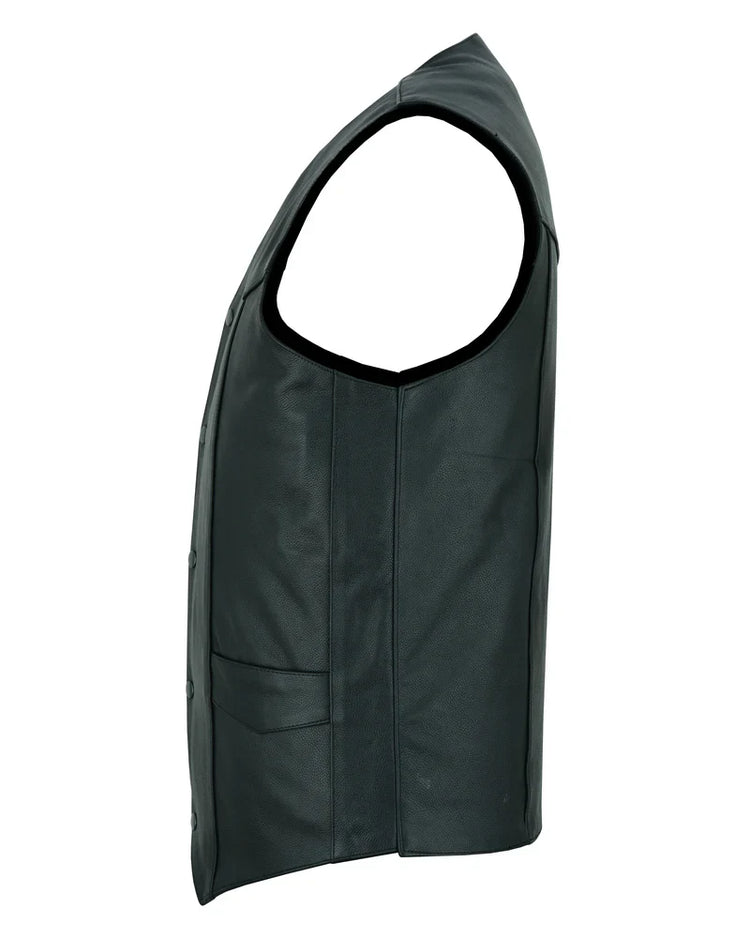Men's Tall Classic Motorcycle Leather Vest - Black