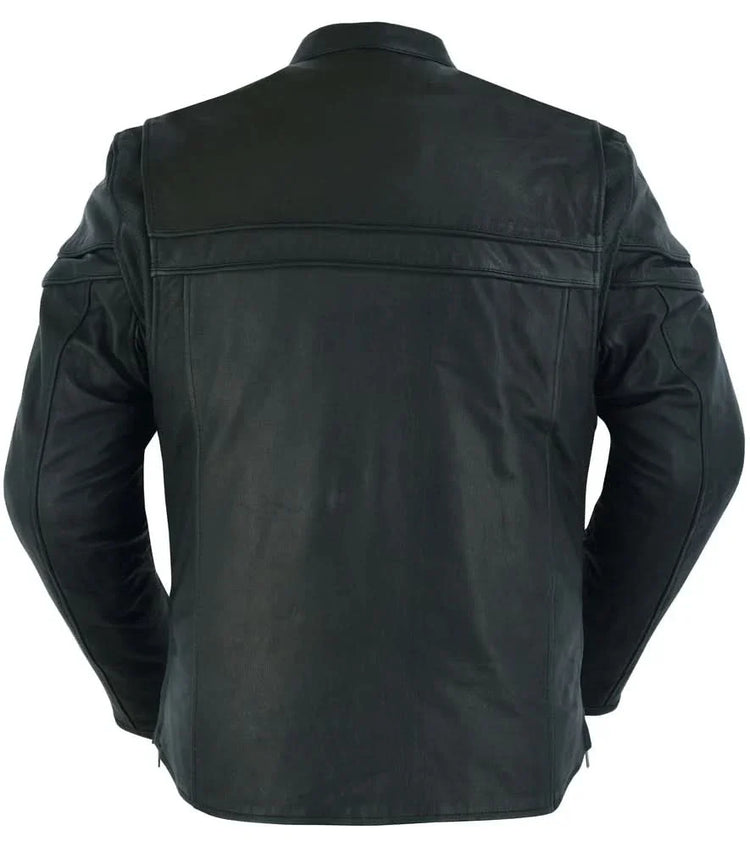 Men's Sporty Lightweight Black Leather Cross Over Jacket