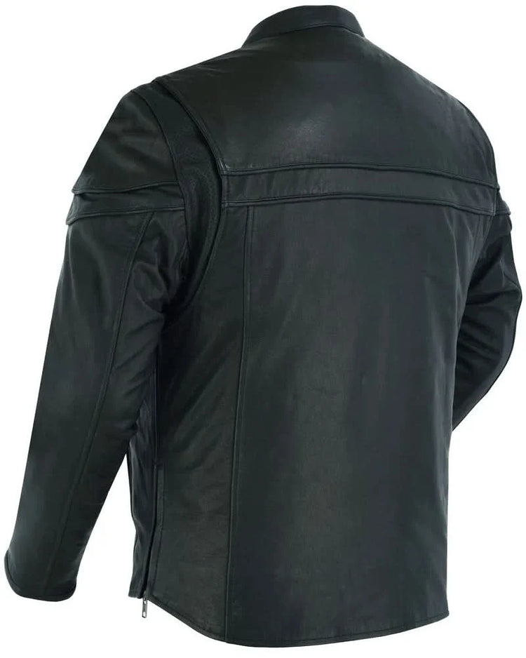 Men's Sporty Lightweight Black Leather Cross Over Jacket