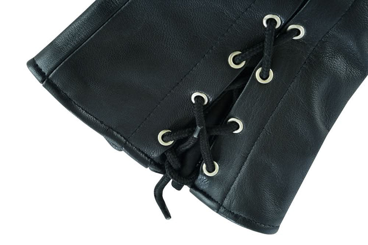 Women's Black Thigh High Leather Side Lace Leggings