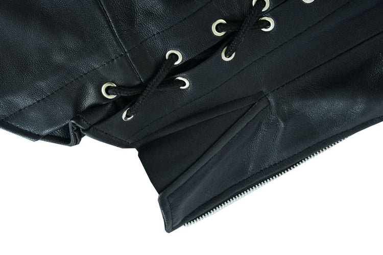 Women's Black Thigh High Leather Side Lace Leggings